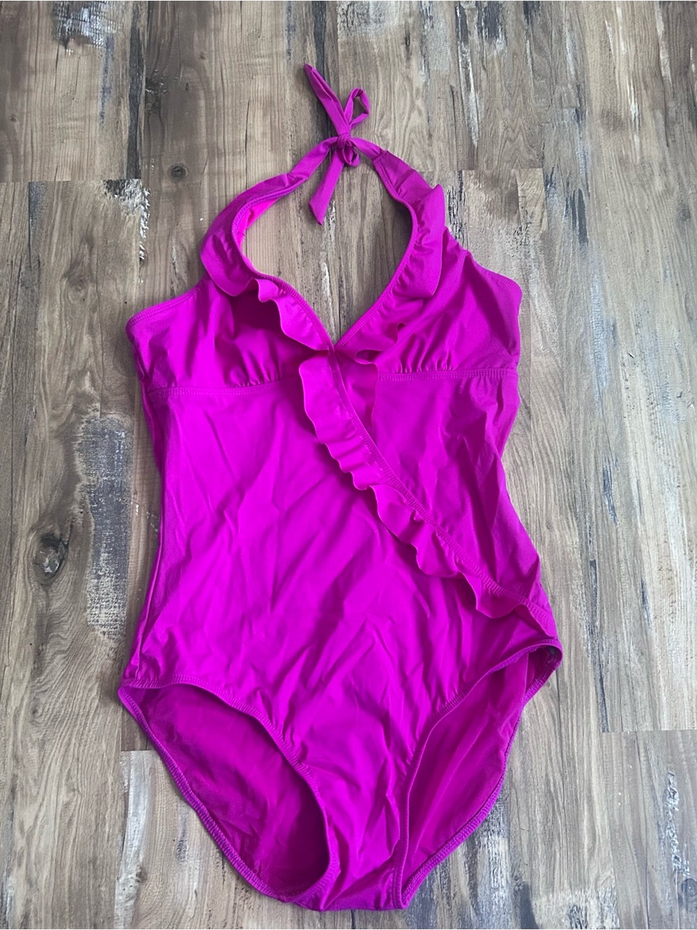 Spanx ASSETS By Sara Blakely Swimsuit XL Bright Pink One Piece Ruffled Halter
